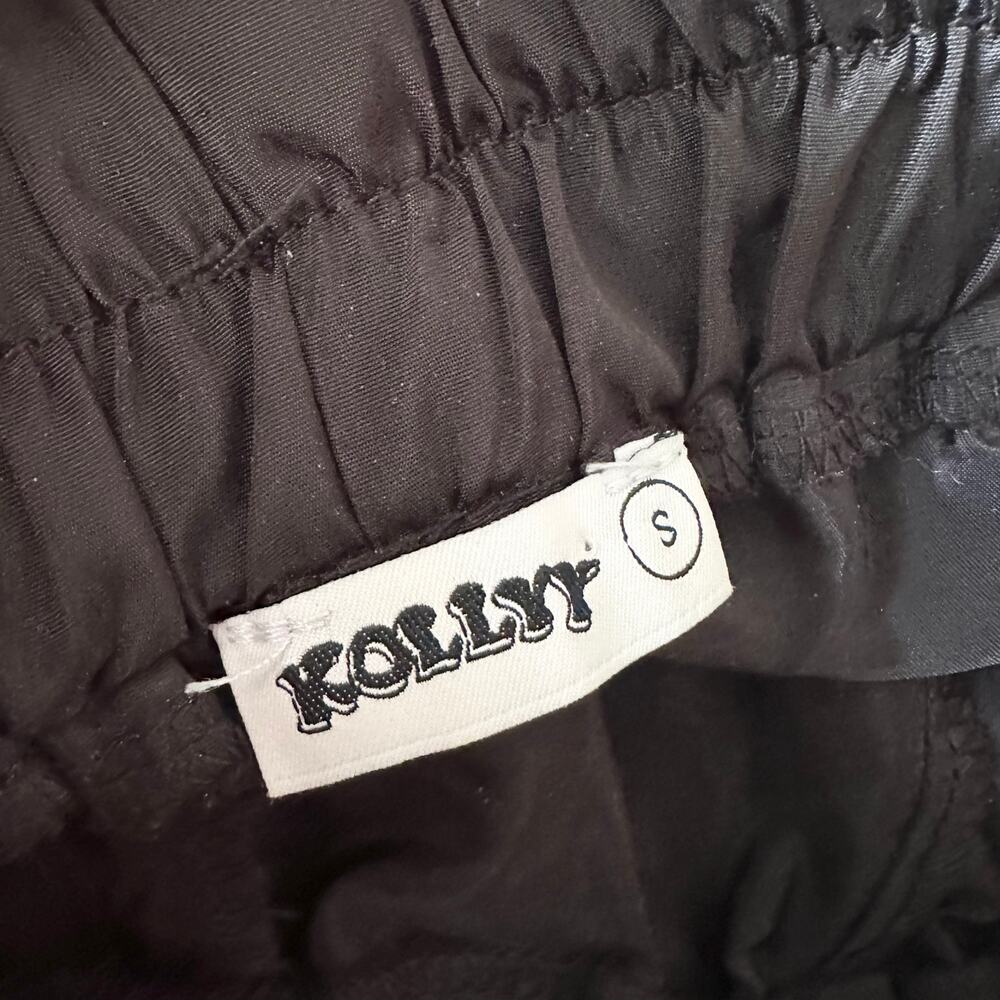 Kollyy Black Harajuku Nylon Baggy Ruched Gathered Y2K Windbreaker Pants Small - Picture 4 of 11